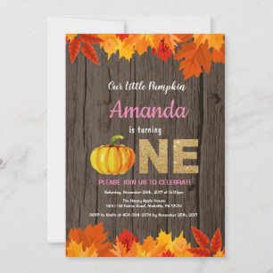 Rustic Girl Pumpkin Fall Birthday Invitation Gold