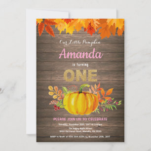 Rustic Girl Pumpkin Fall First Birthday Gold Invitation