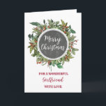 Rustic Girlfriend Classmate Merry Christmas Card<br><div class="desc">Merry Christmas for girlfriend card in rustic watercolor foliage and country chalkboard pattern.</div>
