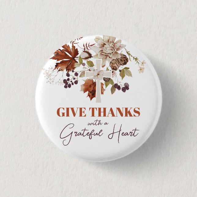 Rustic Give Thanks Fall Floral 1 Inch Round Button (Front)