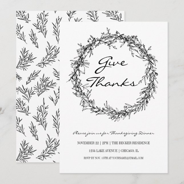 Rustic Give Thanks Thanksgiving Dinner Invitation (Front/Back)