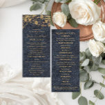 Rustic Glam Blue Gold Wedding Program<br><div class="desc">Introduce your cherished wedding party with elegance and style using this beautifully coordinated program card from the Rustic Glam Wedding Collection. Set against a deep navy faux-denim background with sparkling gold string lights, this card lists each honoured participant in a clean and modern format. The updated layout includes comma-separated names...</div>