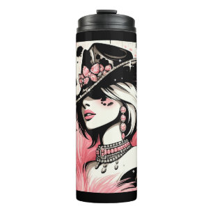 Rustic Glam Cowgirl Pink Sparkle Cowhide Print Thermal Tumbler