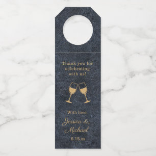 Rustic Glam Navy Blue Gold Wedding Bottle Tag