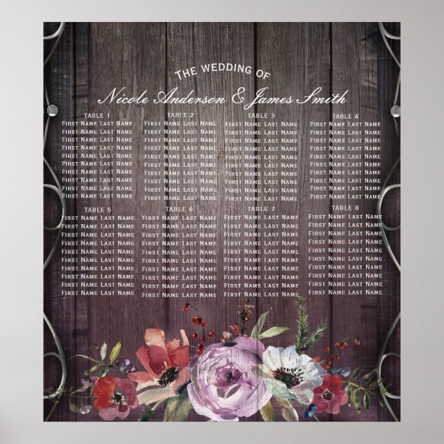 Rustic Glamour Barn Wood Flourish & Floral Seating Poster (Front)
