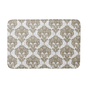 Rustic Glamour Burlap Royal Damask Chic Modern Bath Mat