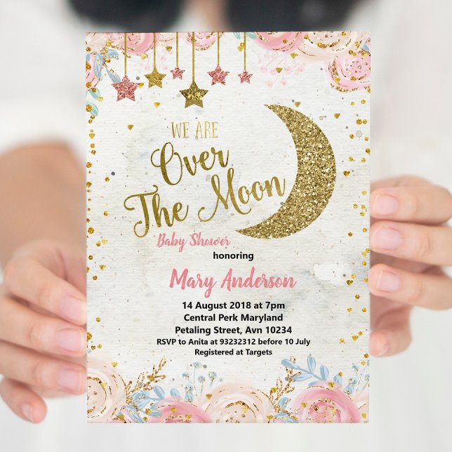 Rustic Glitter Gold Moon Baby Shower for girl Invitation (Creator Uploaded)