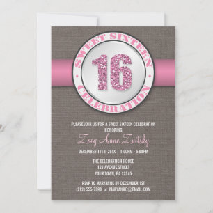Rustic Glitter Pink Sweet 16 Invitations