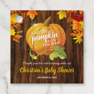 Rustic Glitter Pumpkin Fall Neutral Baby Shower Favour Tags
