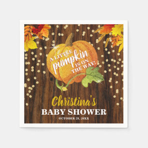 Rustic Glitter Pumpkin Fall Neutral Baby Shower Napkin