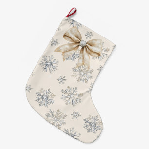 Rustic Glitzy Cream Bows Christmas   Large Christmas Stocking