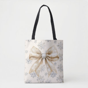 Rustic Glitzy Cream Bows Christmas   Tote Bag