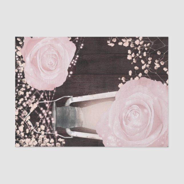 Rustic Glow Lantern Baby Pink Blush Roses Tissue Paper (Front)