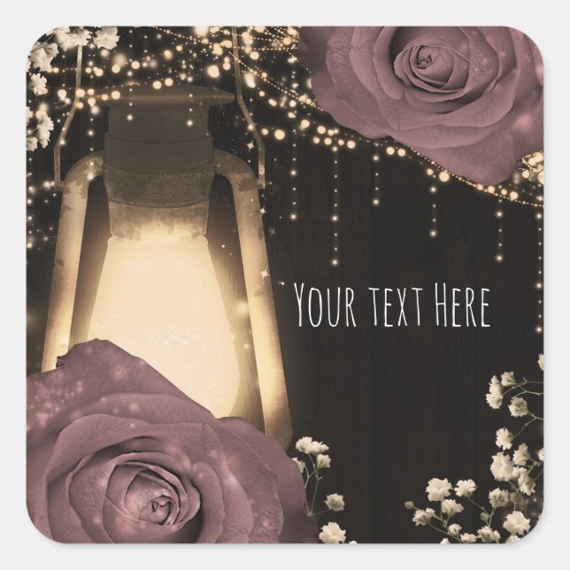 Rustic Glow Lantern Dusty Pink Roses Glam Wedding Square Sticker (Front)
