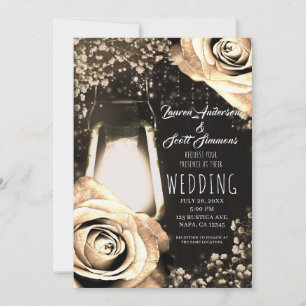 Rustic Glow Lantern Light Gold Roses Wedding   Invitation