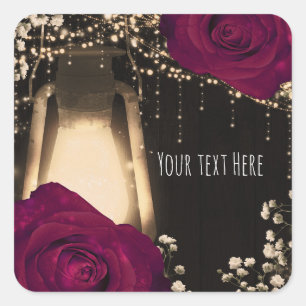 Rustic Glow Lantern Magenta Berry Roses Wedding Square Sticker
