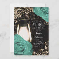 Rustic Glow Lantern Mint Green Roses Sweet 16
