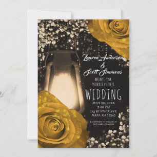 Rustic Glow Lantern Mustard Yellow Roses Wedding   Invitation