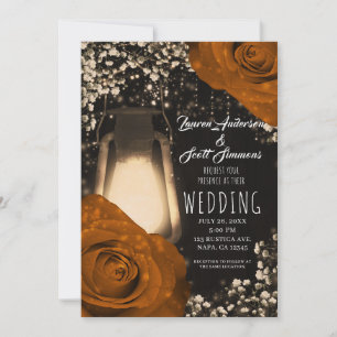 Rustic Glow Lantern Orange Spice Roses Wedding I Invitation