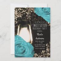 Rustic Glow Lantern Turquoise Blue Roses Sweet 16