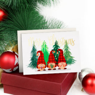 Rustic Gnomes Festive Merry Christmas Real Gold Foil Holiday Card