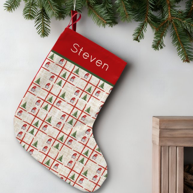 Rustic Gnomes & Trees – Tic Tac Toe Christmas Small Christmas Stocking (Creator Uploaded)