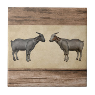 Rustic Goats and Woodgrain Ceramic Tile