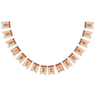 Rustic God Bless Baptism Communion Red Poppy Girl Bunting Flags