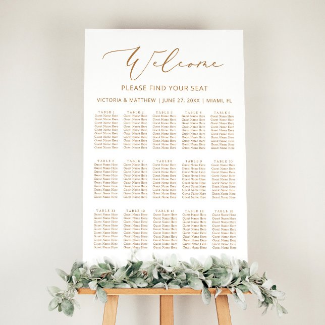 Rustic Gold 15 Table Wedding Seating Chart (Creator Uploaded)