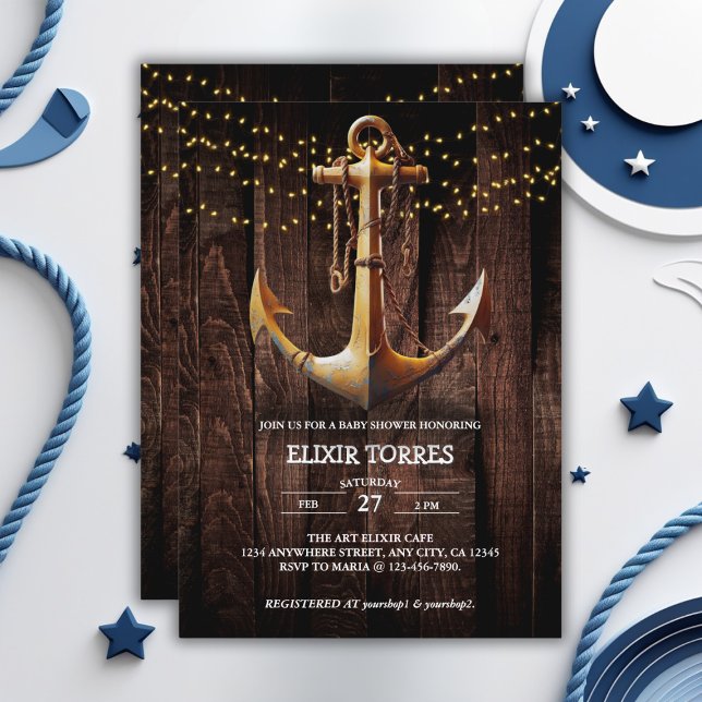 Rustic Gold Anchor Baby Shower Invitation (Creator Uploaded)