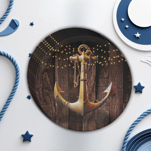 Rustic Gold Anchor Baby Shower Paper Plate