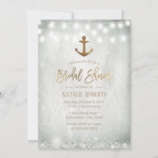 Rustic Gold Anchor Baby's Breath Bridal Shower Invitation (Front)