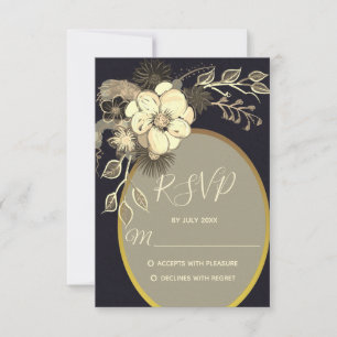 Rustic Gold And Black Wedding RSVP Card
