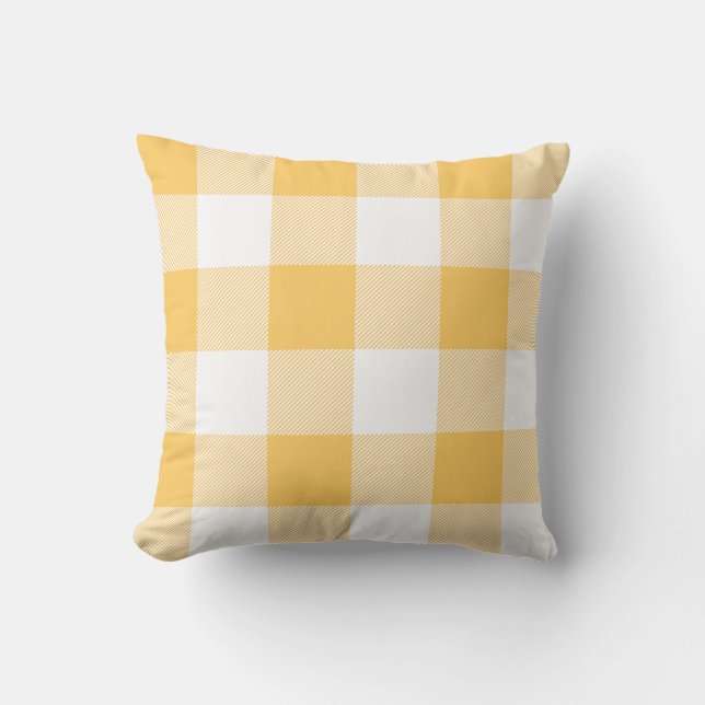 Rustic Gold and White Buffalo Check Plaid Throw Pillow (Front)