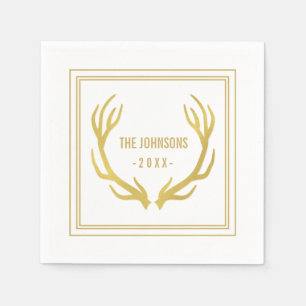 Rustic Gold Antlers Wedding Paper Napkin   White