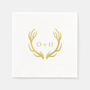 Rustic Gold Antlers White Wedding Paper Napkin