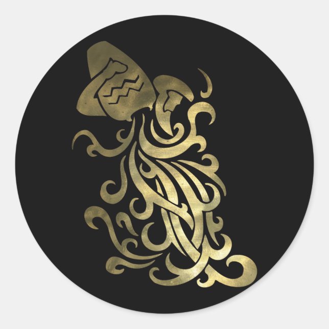 Rustic Gold Aquarius Water Bearer Classic Round Sticker (Front)