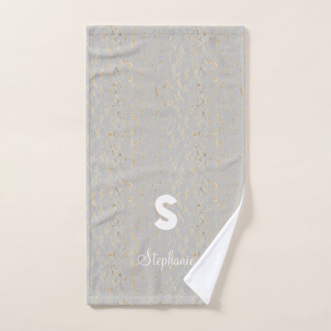 Rustic Gold Artsy Patterns Monogram Initial Letter Hand Towel (Hand Towel)
