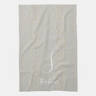 Rustic Gold Artsy Patterns Monogram Initials Cute Kitchen Towel