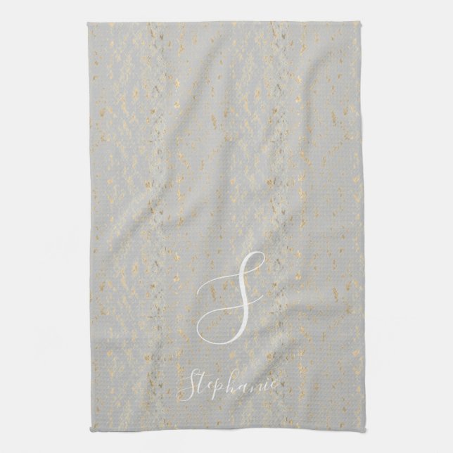 Rustic Gold Artsy Patterns Monogram Initials Cute Kitchen Towel (Vertical)