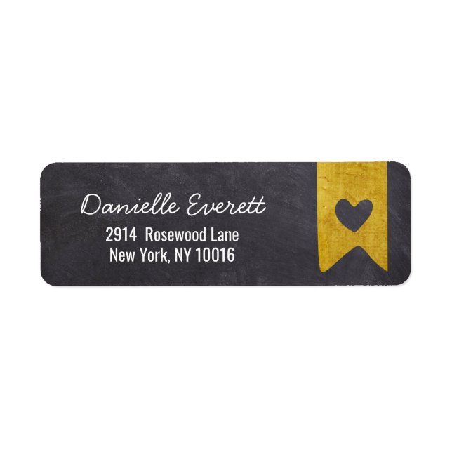 Rustic Gold Banner Chalkboard Heart Return Address (Front)