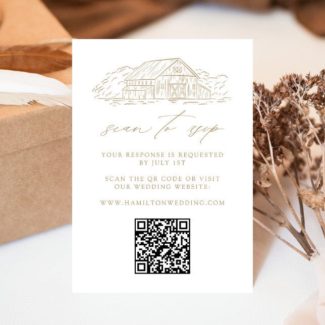 Rustic Gold Barn Wedding QR Code Website RSVP Enclosure Card (Creator Uploaded)
