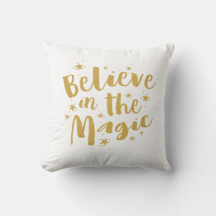 Rustic Gold Believe In The Magic Holiday Christmas Throw Pillow