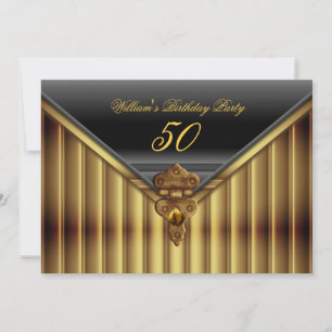 Rustic Gold Black Metal Lock Birthday Party Invitation
