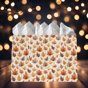 Rustic Gold Brown Maple Leaves Watercolor Pattern Large Gift Bag