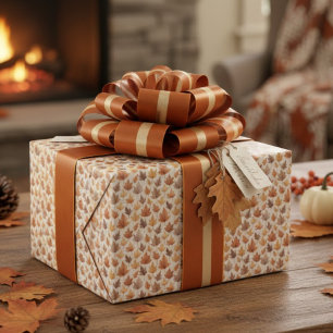 Rustic Gold Brown Maple Leaves Watercolor Pattern Wrapping Paper