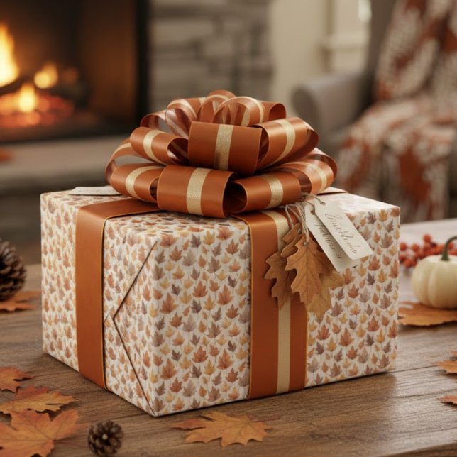 Rustic Gold Brown Maple Leaves Watercolor Pattern Wrapping Paper (Creator Uploaded)