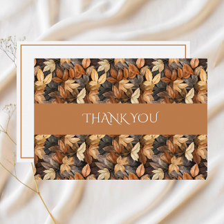 Rustic Gold Brown Watercolor Autumn Leaves Pattern Thank You Card