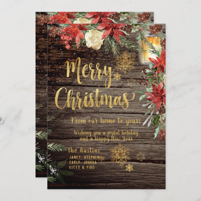 Rustic Gold Calligraphy Christmas Invitation (Front/Back)