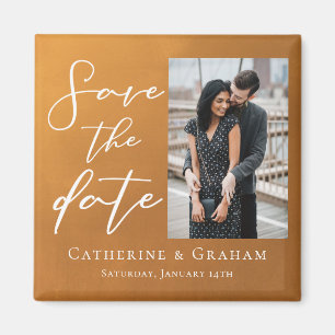 Rustic Gold Couple Photo Fall Save the Date Magnet